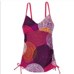 PrAna Moorea Tankini Geometric side Cinch Swim Top Medium